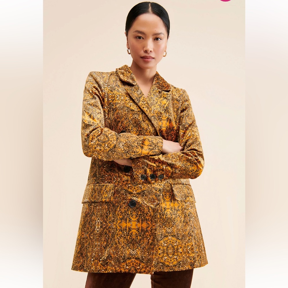 New  WOT SOLD OUT FREE PEOPLE Printed Cosmo GOLD JACKET Blazer SIZE SMALL
